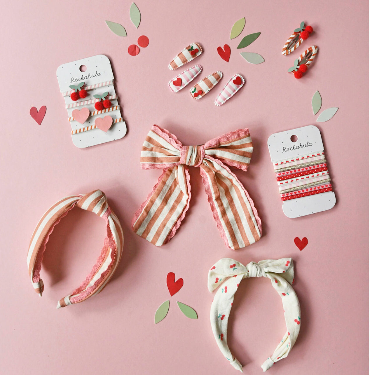 Rockahula Haarspangen / Cherry Stripe Fabric Clip Set