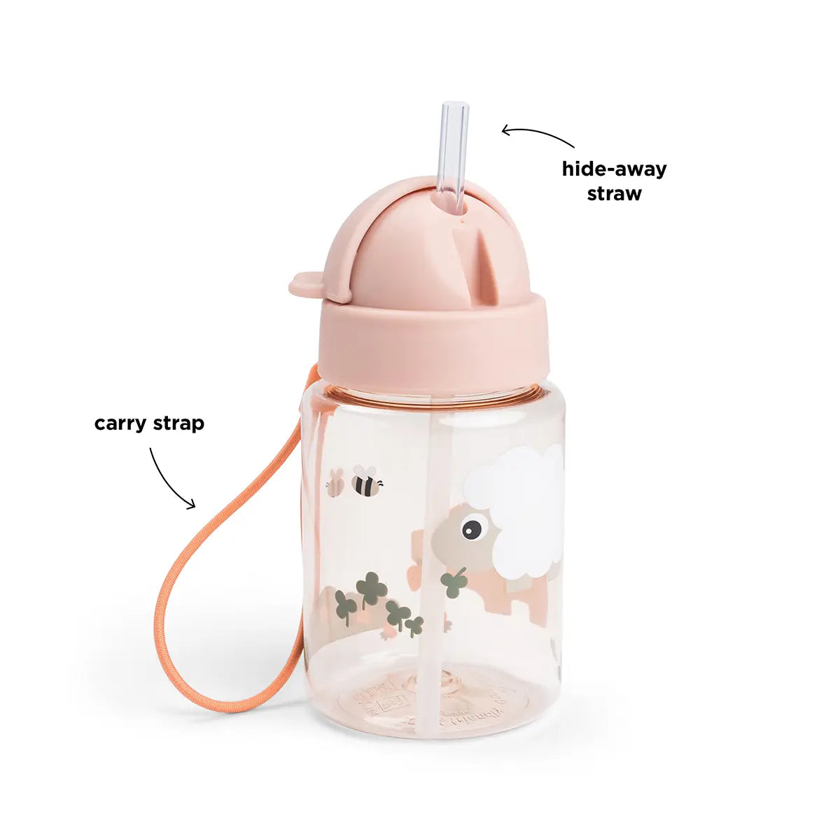 Trinkflasche mit Strohhalm Tiny farm Rosa 280 ml