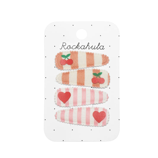 Rockahula Haarspangen / Cherry Stripe Fabric Clip Set