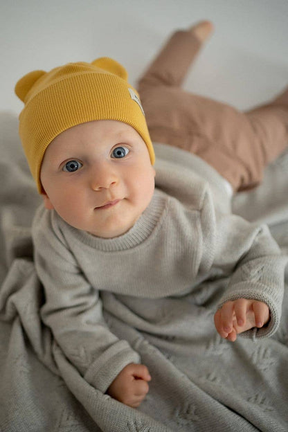 Kindermütze aus gestrickter Baumwolle, elastisch Rosa / 1-2 yo