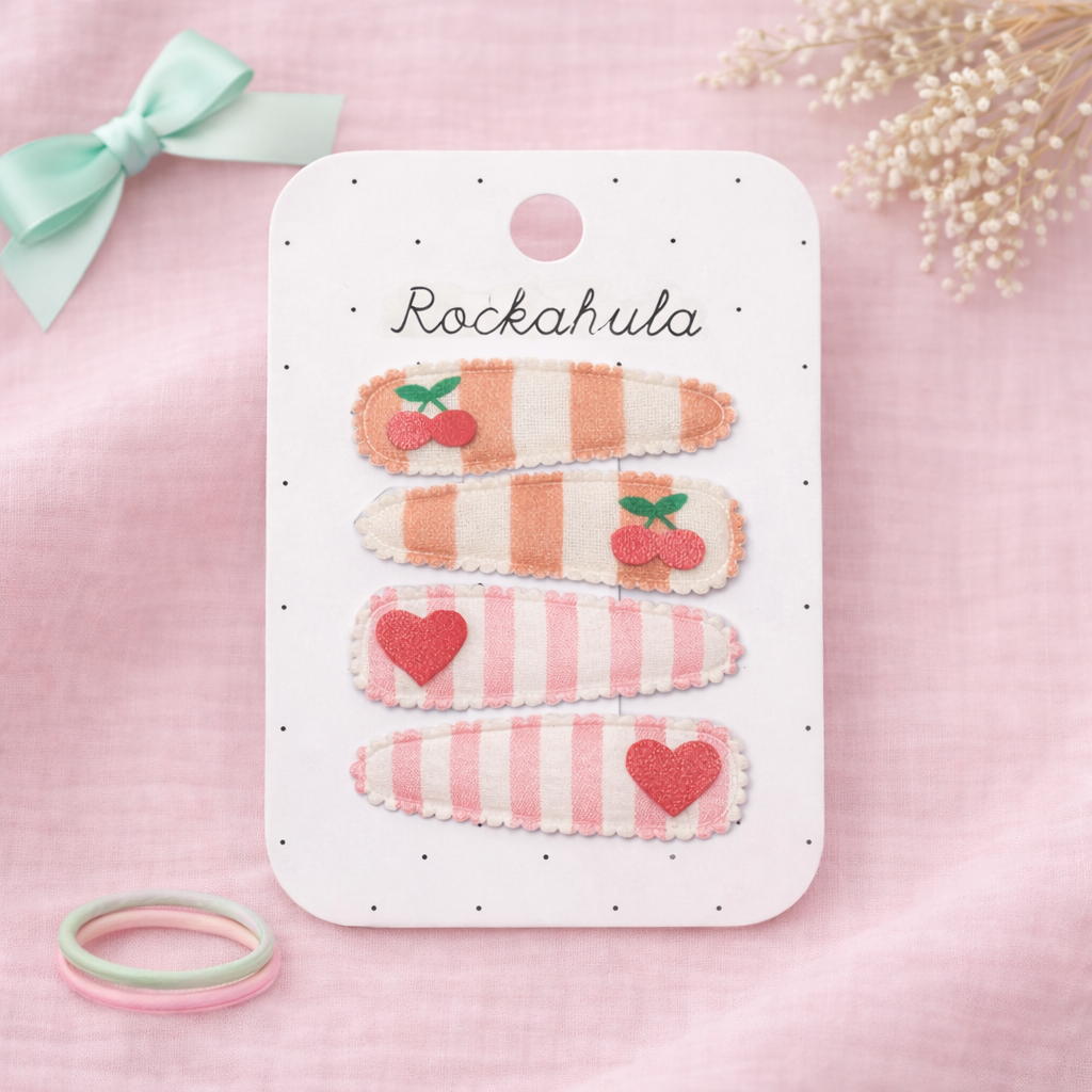 Rockahula Haarspangen / Cherry Stripe Fabric Clip Set