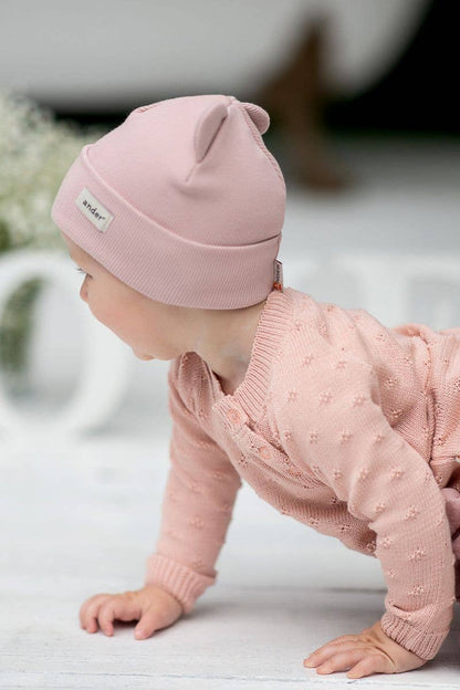 Kindermütze aus gestrickter Baumwolle, elastisch Rosa / 1-2 yo