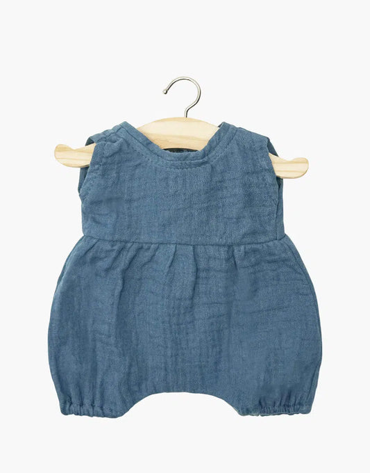 Strampler aus ultramarinblauer Baumwollgaze mit Beutel